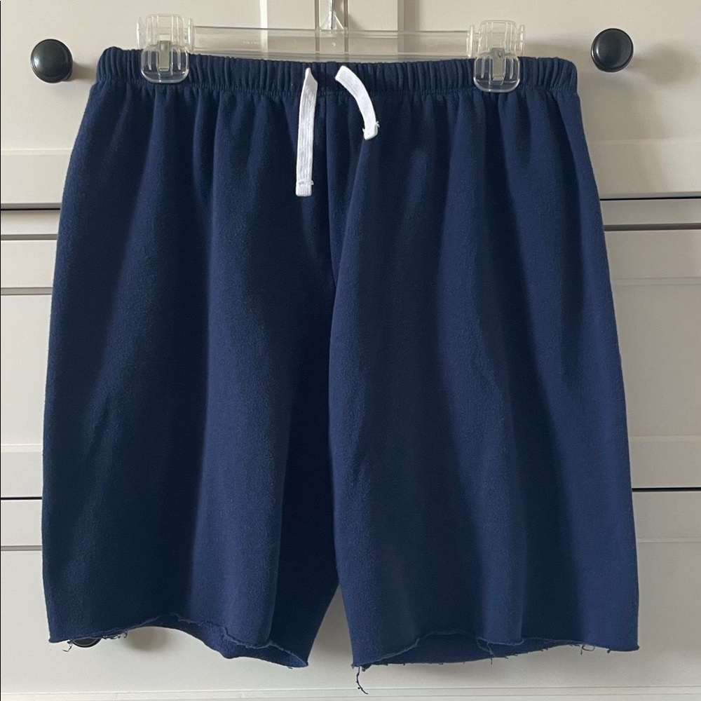 PINK Victoria’s Secret Women’s Navy Blue Cozy Drawstring Shorts Raw Hemline - M